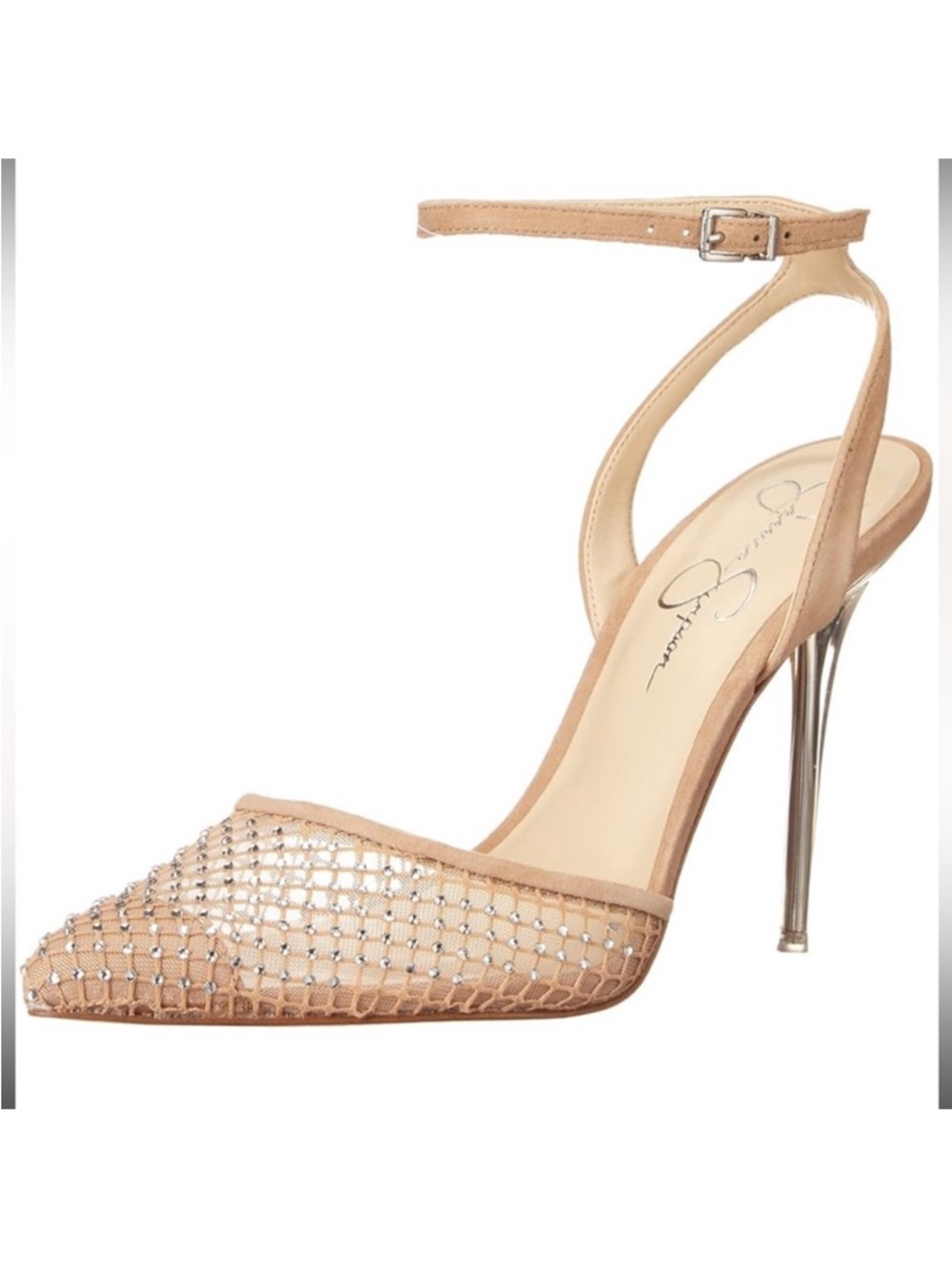 ✨LAST CHANCE ✨Jessica Simpson Nude Crystal Mesh Ankle-Strap Stiletto Size 8